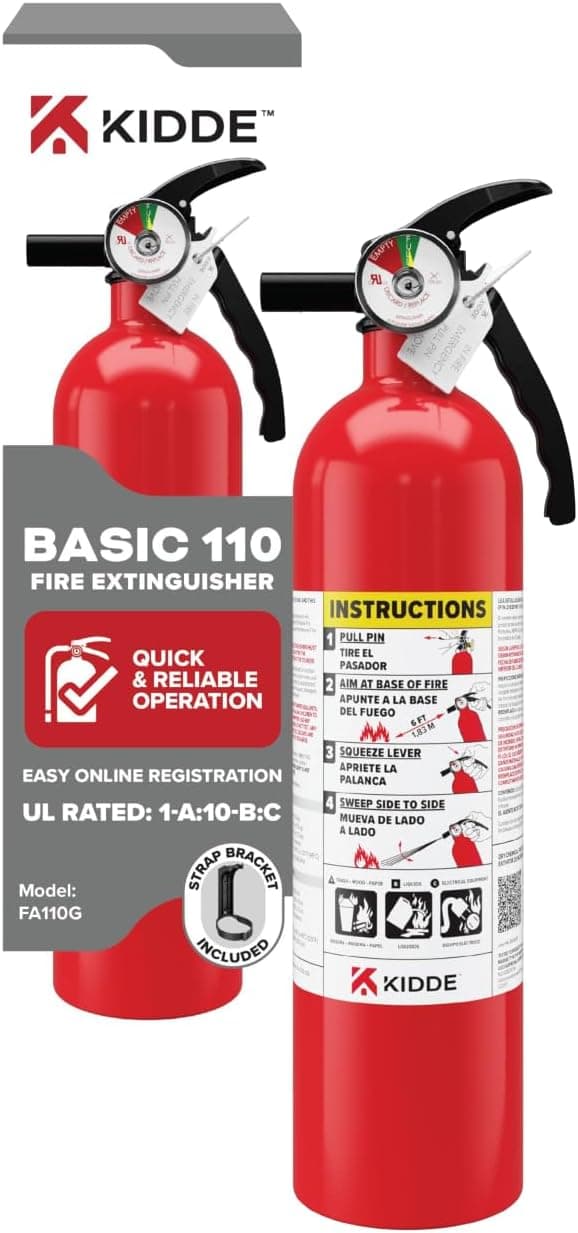 Kidde Basic 110 Fire Extinguisher for Home, 1-A:10-B:C, FA110G, 1 Pack, Residential Multi-Purpose Extinguisher, 2.5 lb. Dry Chemical