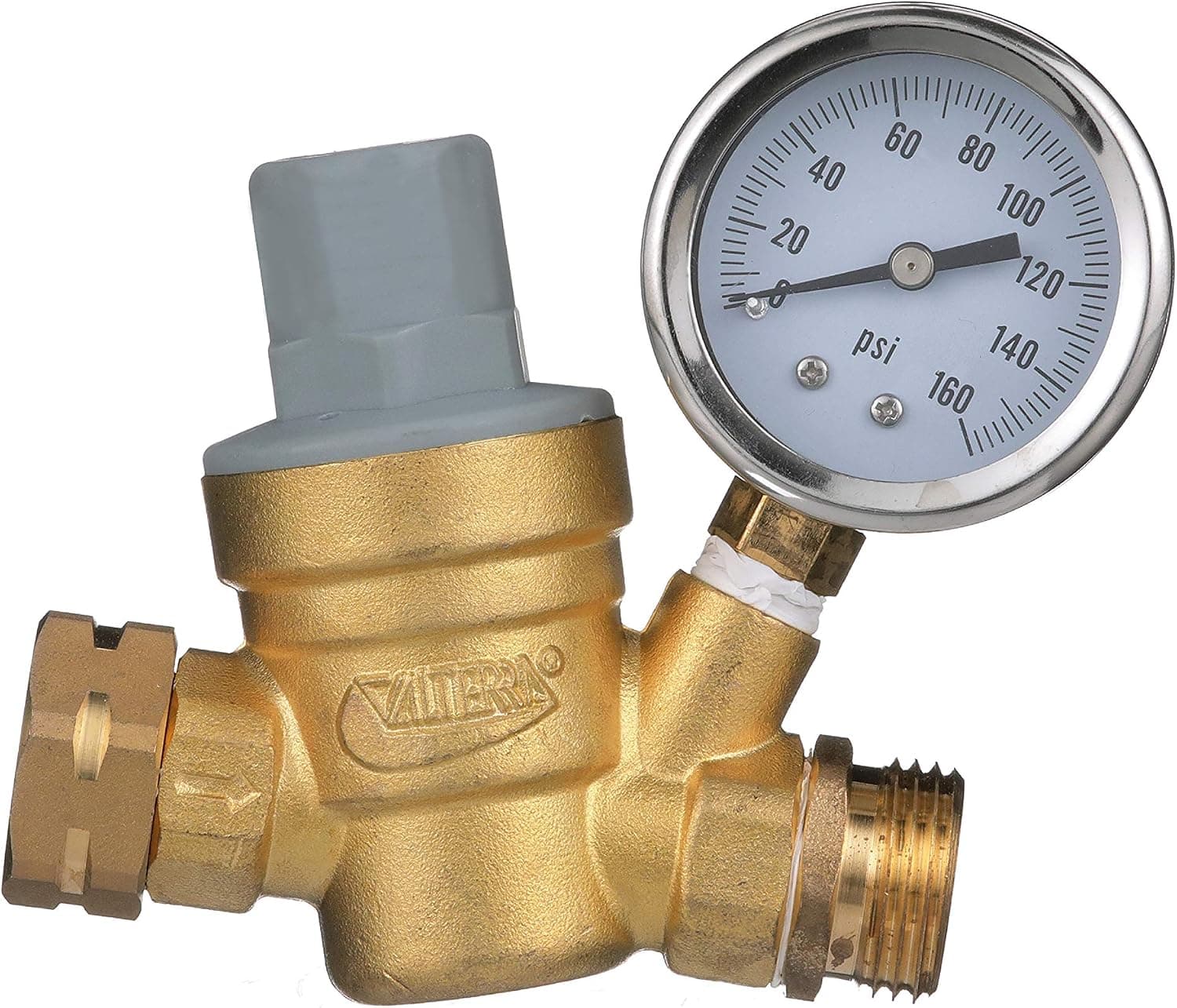 Valterra RV Water Regulator, Lead-Free Brass Adjustable with Pressure Gauge for Camper, Trailer