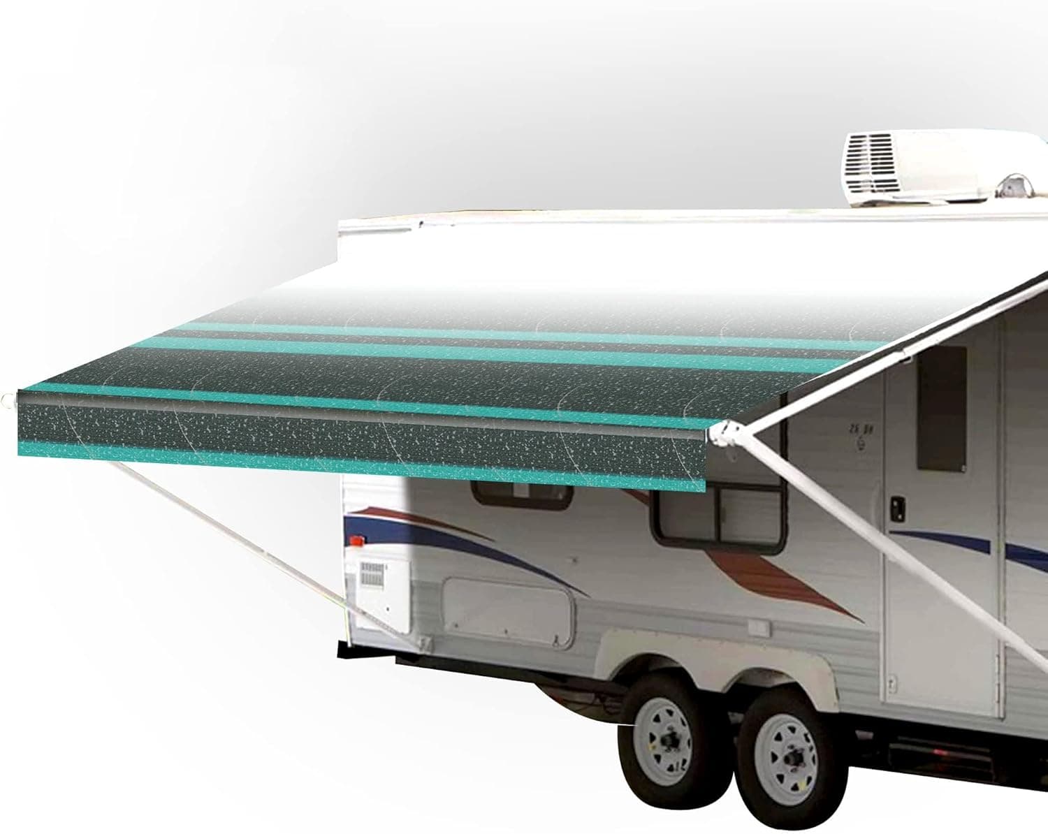 SunWave Premium Vinyl RV Canopy, Electric Awning Fabric Replacement (16', Teal Strip)