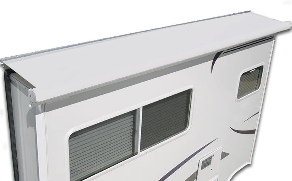 The ShadePro RV Slideout Topper - 140" to 163" Trim to Fit Slide Out Awning Fabric Replacement for RVs and Campers - Ultra-Durable Vinyl (White)
