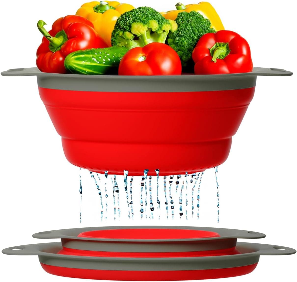 Comfify Ultimate Kitchen Strainers Set of 2, Collapsible Silicone Colanders for Easy Storage, Fruit or Berry Bowl with Strainer, Green