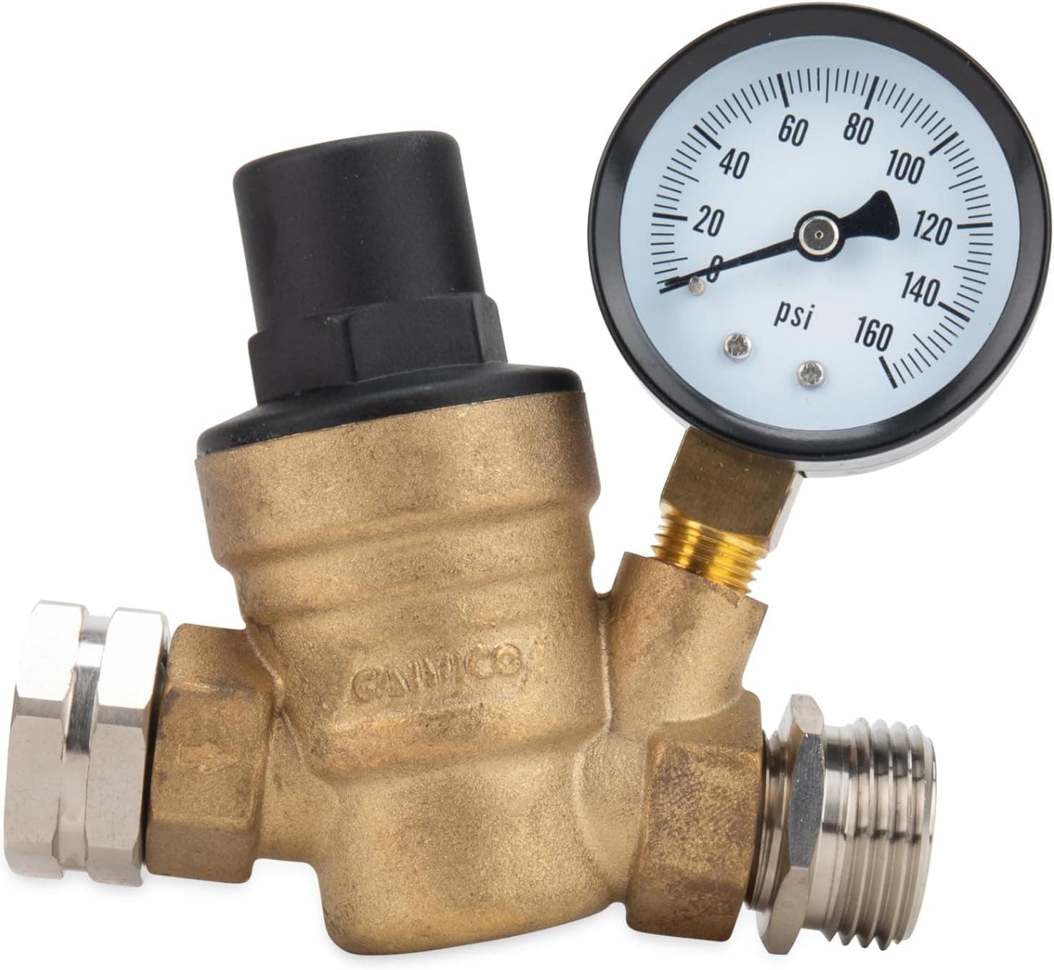 Camco Adjustable RV Water Pressure Regulator with Standard Garden Hose Threads (40058)