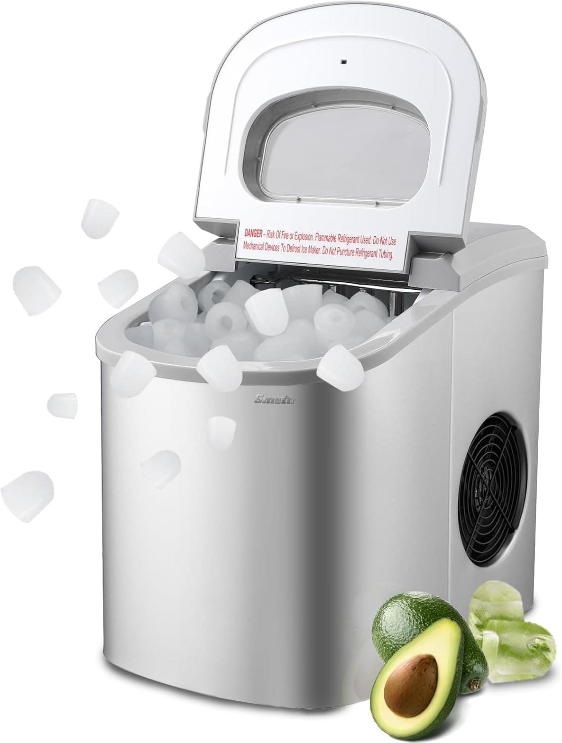 SMETA Countertop Nugget Pebble Ice Maker Machine Portable Chewable Compact Mini Ice Chip Maker 26lbs per Day Bullet Soft Ice, Silver