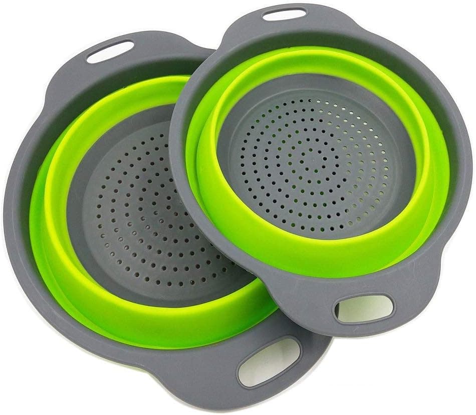 Bellagione 2 Collapsible Colander Mixing Bowl Strainer and Colander Set, Silicone Bowls for Draining Fruits Vegetables and Pastas, Green