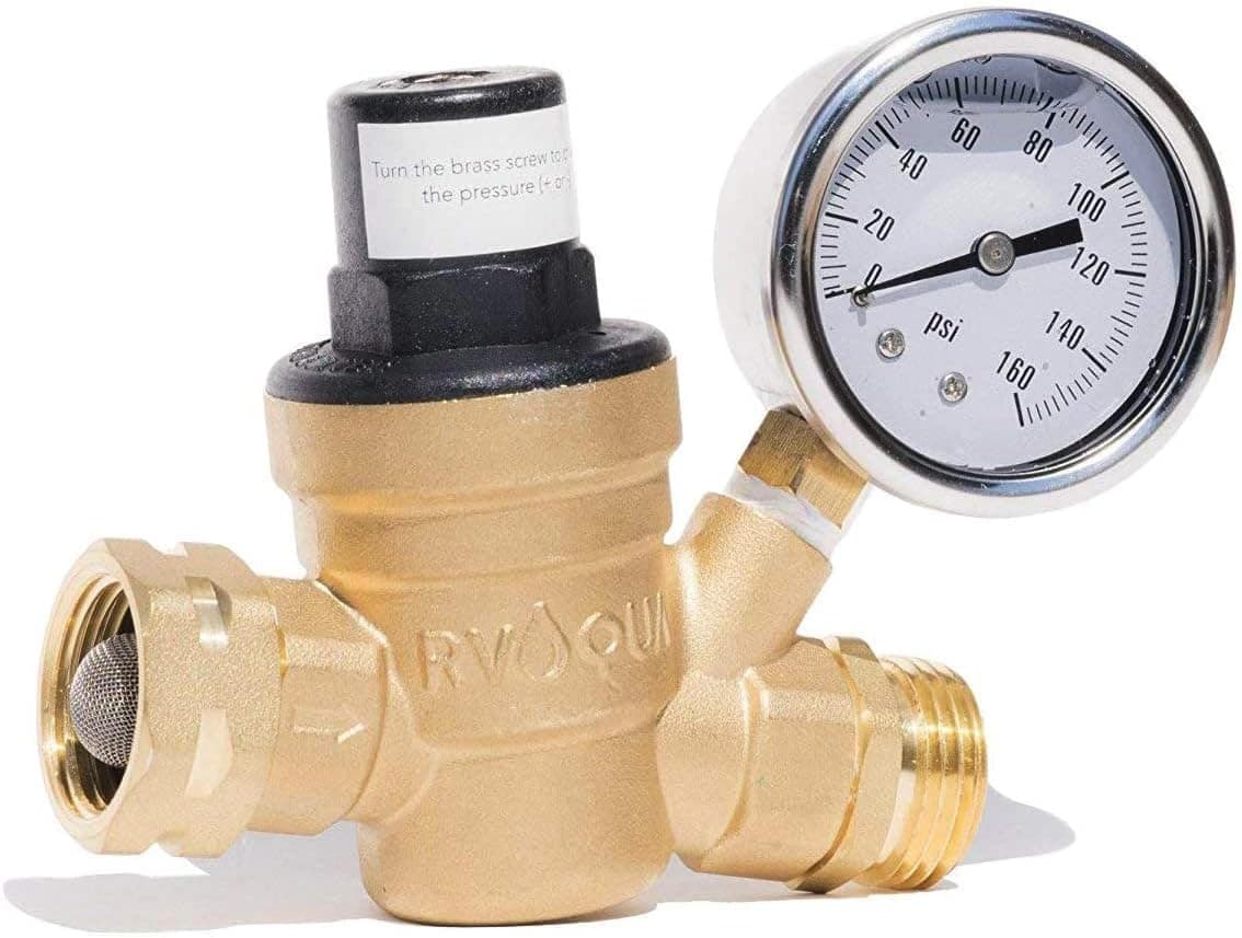 RVAQUA M11-45PSI Adjustable Water Pressure Regulator for RV Camper with 160 PSI Gauge and Screened Filter