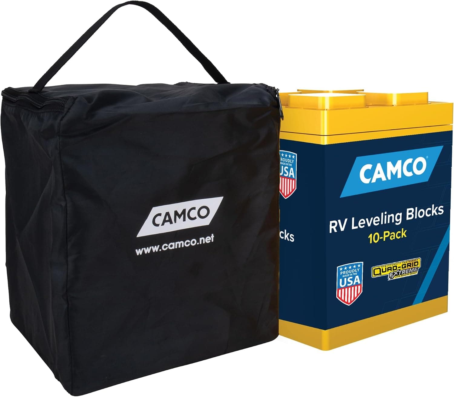 Camco RV Leveling Blocks, Interlocking Nested Design and Storage Bag, Each Block 8.5" x 8.5" x 1", 10-Pack (44510)