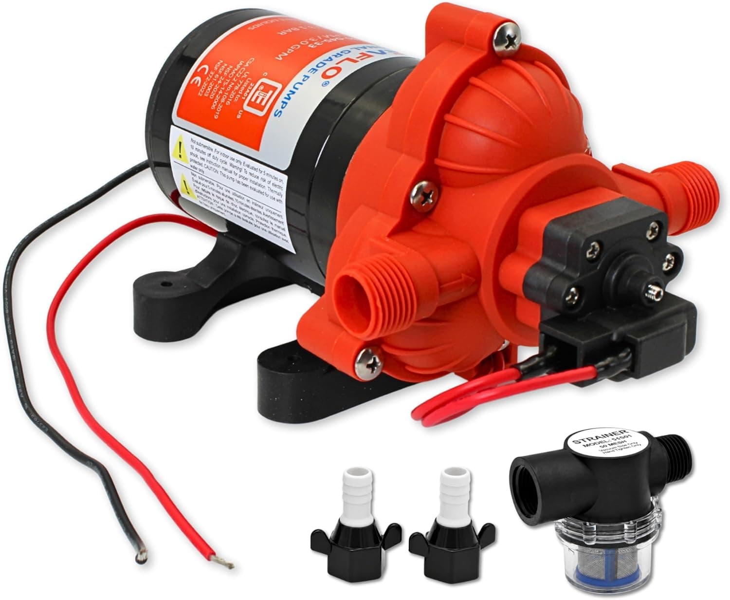 SEAFLO 33 Series RV Water Pump, 12V, 3.0 GPM 45 PSI Diaphragm Pump, Self Priming On Demand, NSF UL