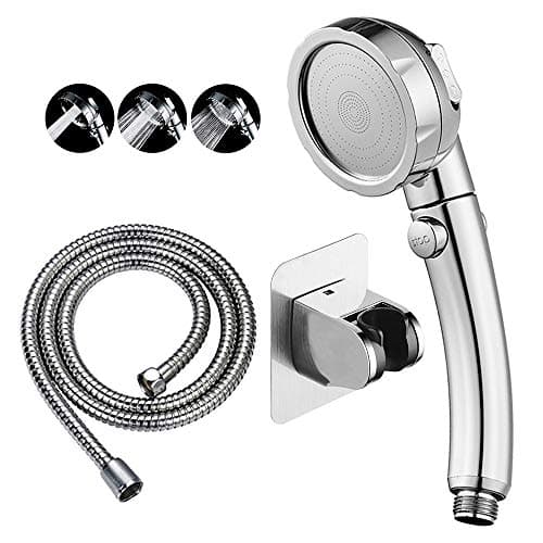 KAIYING RV & Camper High Pressure Handheld Shower Head with Pause Button | 3 Spray Modes with ON/OFF Switch, Detachable Dog Shower Attachment, Drill-Free Pet Shower Wand with Bracket & Hose, Chrome