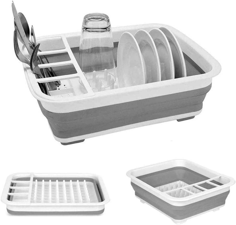 Collapsible Dish Drying Rack, Portable Dish Drainer Dinnerware Organizer for Kitchen RV Campers Storage