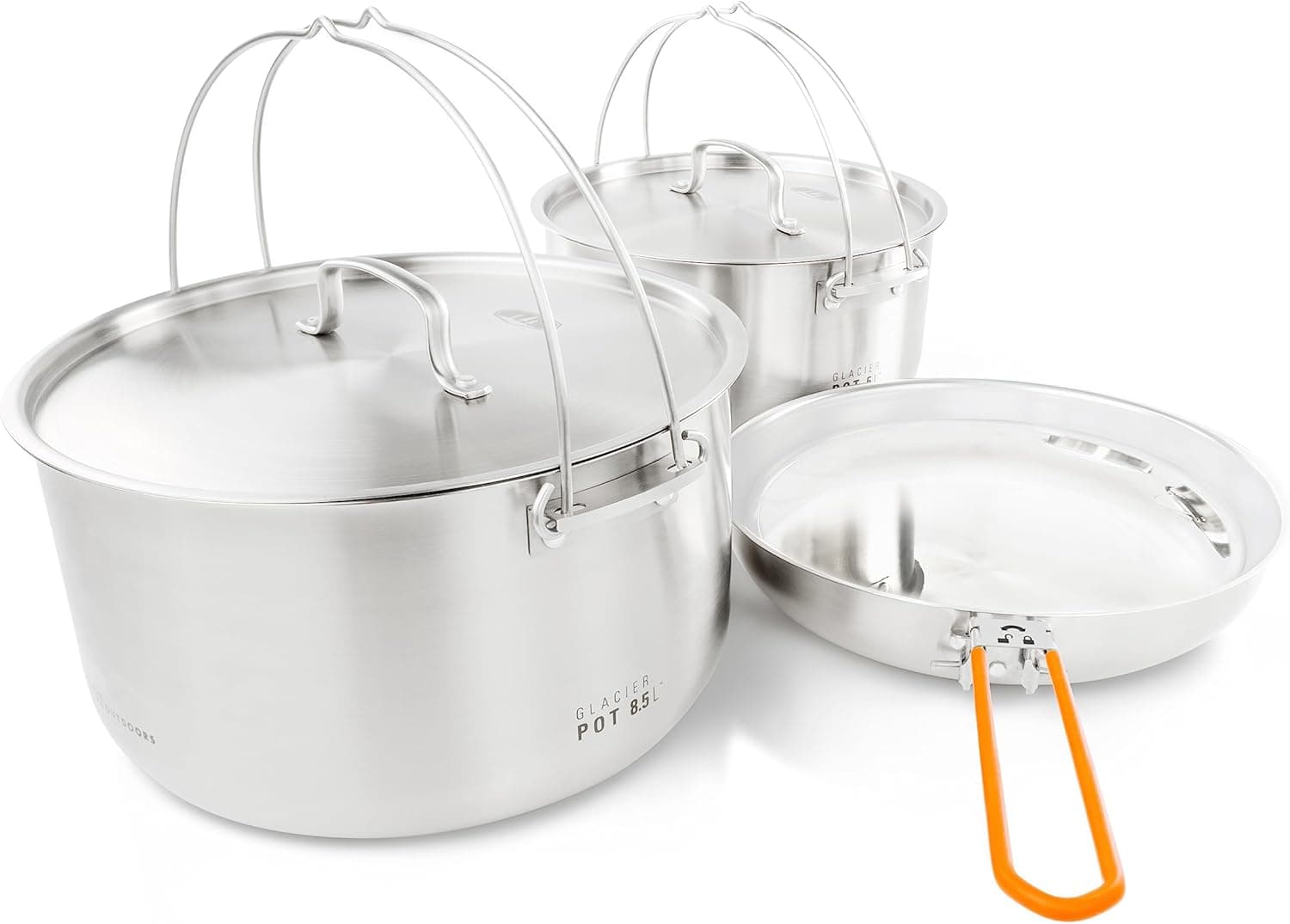 GSI Outdoors Glacier Stainless Troop Cookset, Compact Pan & Pot Camping Set (8-10 People)