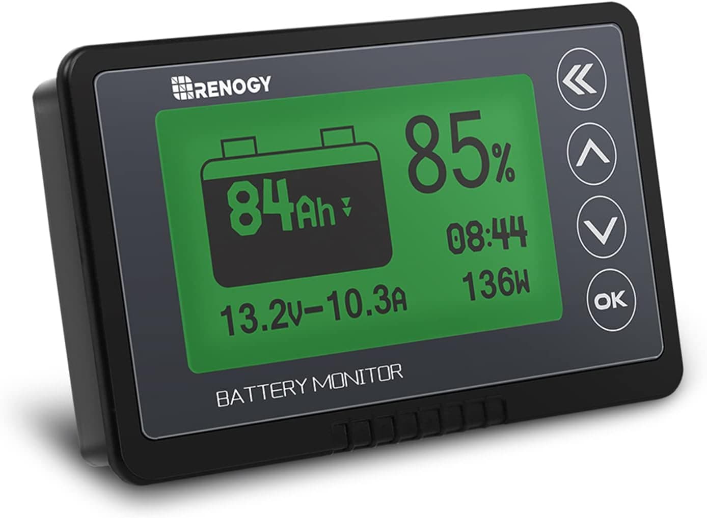 Renogy 500A Battery Monitor with Shunt, High and Low Voltage Programmable Alarm, 10V-120V, 20ft Shielded Cable, Black