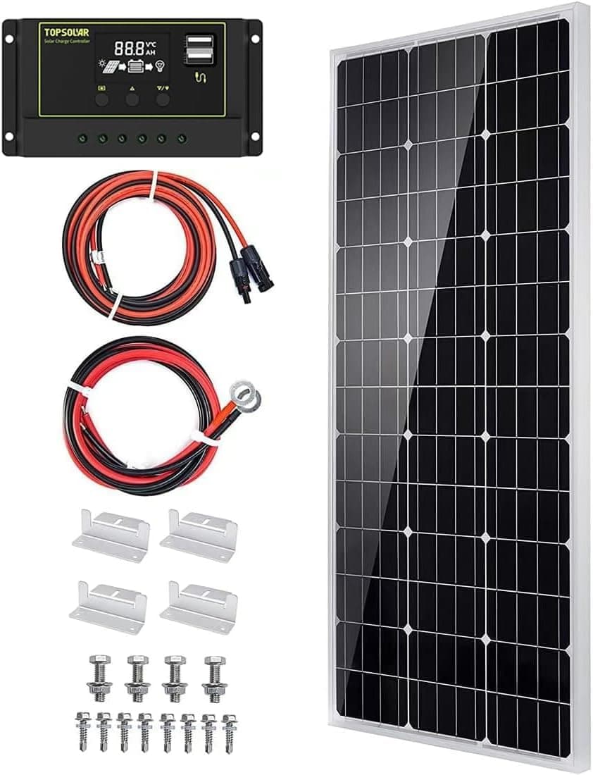 Topsolar Solar Panel Kit 100 Watt 12 Volt Monocrystalline Off Grid System with 30A 12V/24V Charge Controller + Z-Bracket