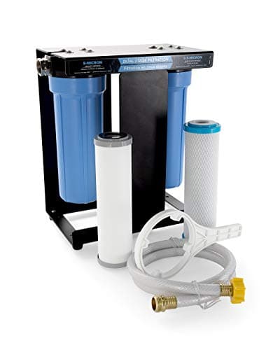 Camco EVO X2 Dual Stage Camper/RV Water Filter Kit - Made in the USA | 2 Stage Filtration w/KDF & GAC - Filters Out Bad Taste, Odors, Lead, Bacteria & More - Replaceable Filters - (40639)