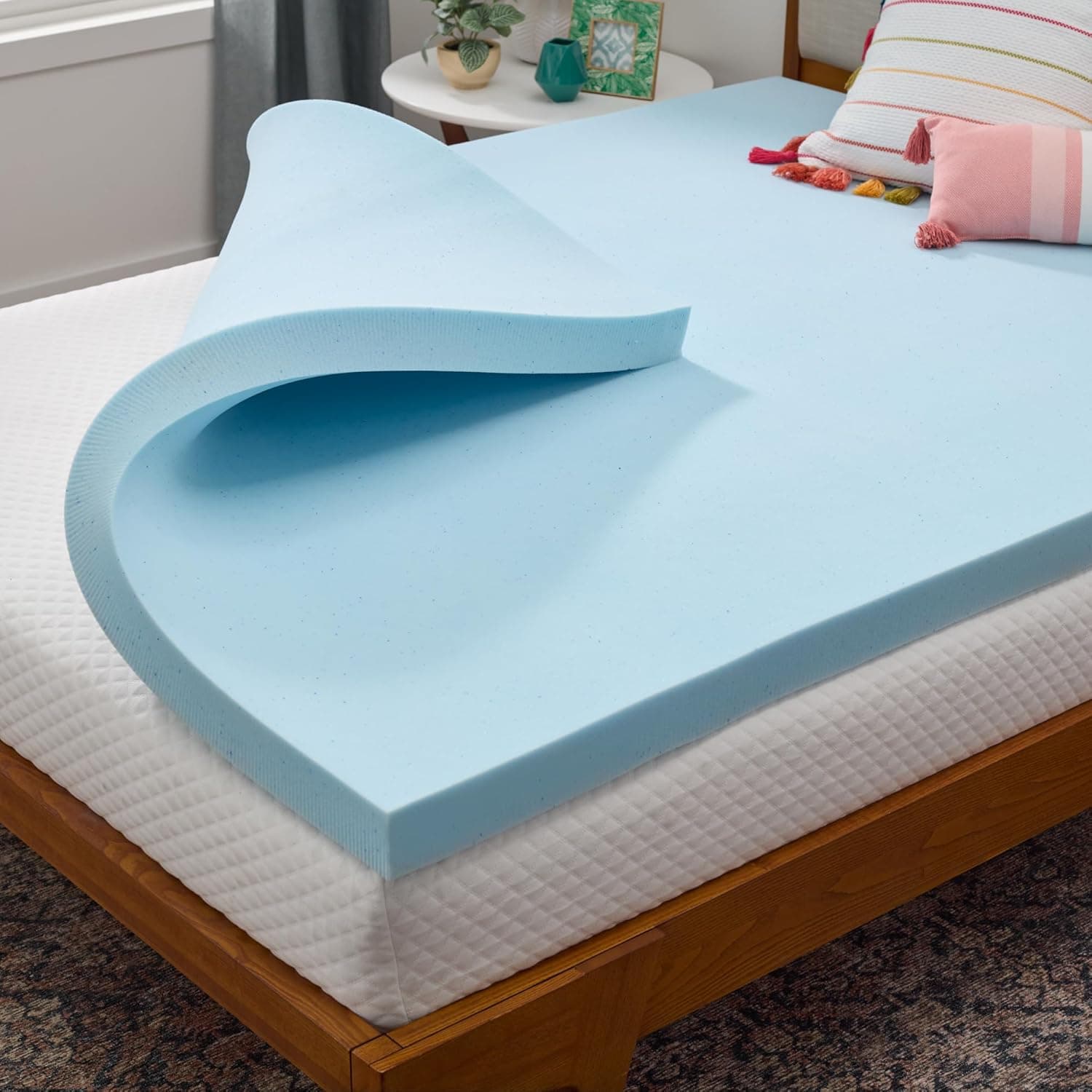 LINENSPA Memory Foam Mattress Topper, 3 Inch Gel Infused, Cooling and Pressure Relieving, CertiPUR Certified, Short Queen