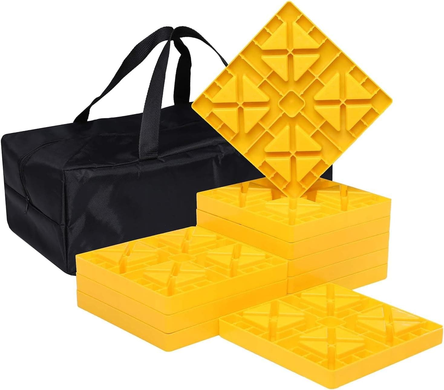 Homeon Wheels 10 Packs RV/Camper Leveling Blocks, Chocks Anti-Slip Pads Design, Camper Levelers and Carrying Bag for Camper Travel Trailer, Yellow