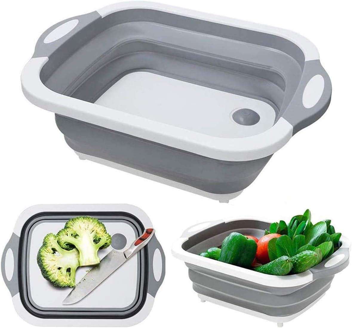 Collapsible Dish Drying Rack with Drainer Board Set, Portable Drainers for Small Kitchen Camper RV Caravan Travel Trailer, Grey and Cutting Board