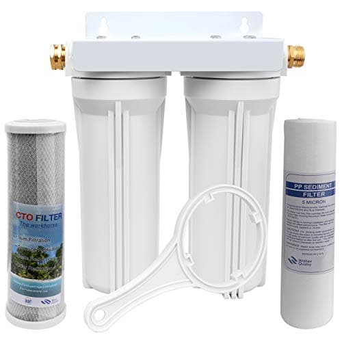 OKBA External RV Dual Water Filter System for RVs Camper Boats Marine | Leak-Free,Included 5&0.5 Micron RV Camper Water Filters and Mounting Bracket,Remove Sand Dirt etc,Improve RV Water Taste