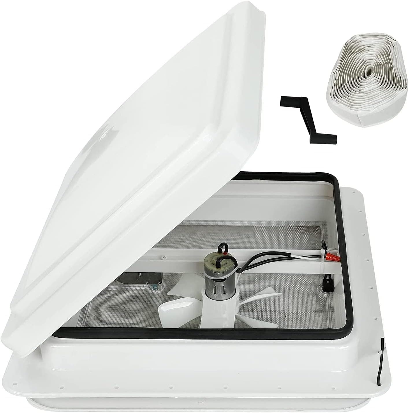 14" RV Roof Vent for Camper Trailer Universal White Lid Roof Vent with 12V RV Vent Fan 6" Blades
