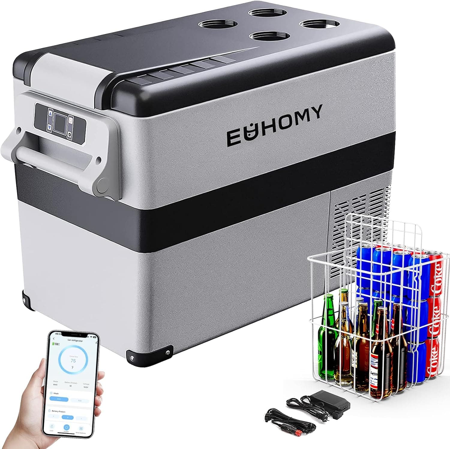 EUHOMY 12 Volt Refrigerator, 47QT Electric Cooler, APP Control, -4-68F, Portable Freezer 12/24V DC 110-240V AC