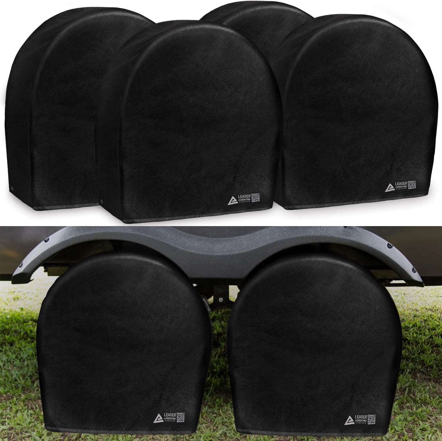 Leader Accessories 4-Pack Tire Covers Heavy Duty 600D Oxford Wheel Covers, Waterproof PVC Coating for RV Trailer Camper, Dark Grey (Fits 32"-34.5")