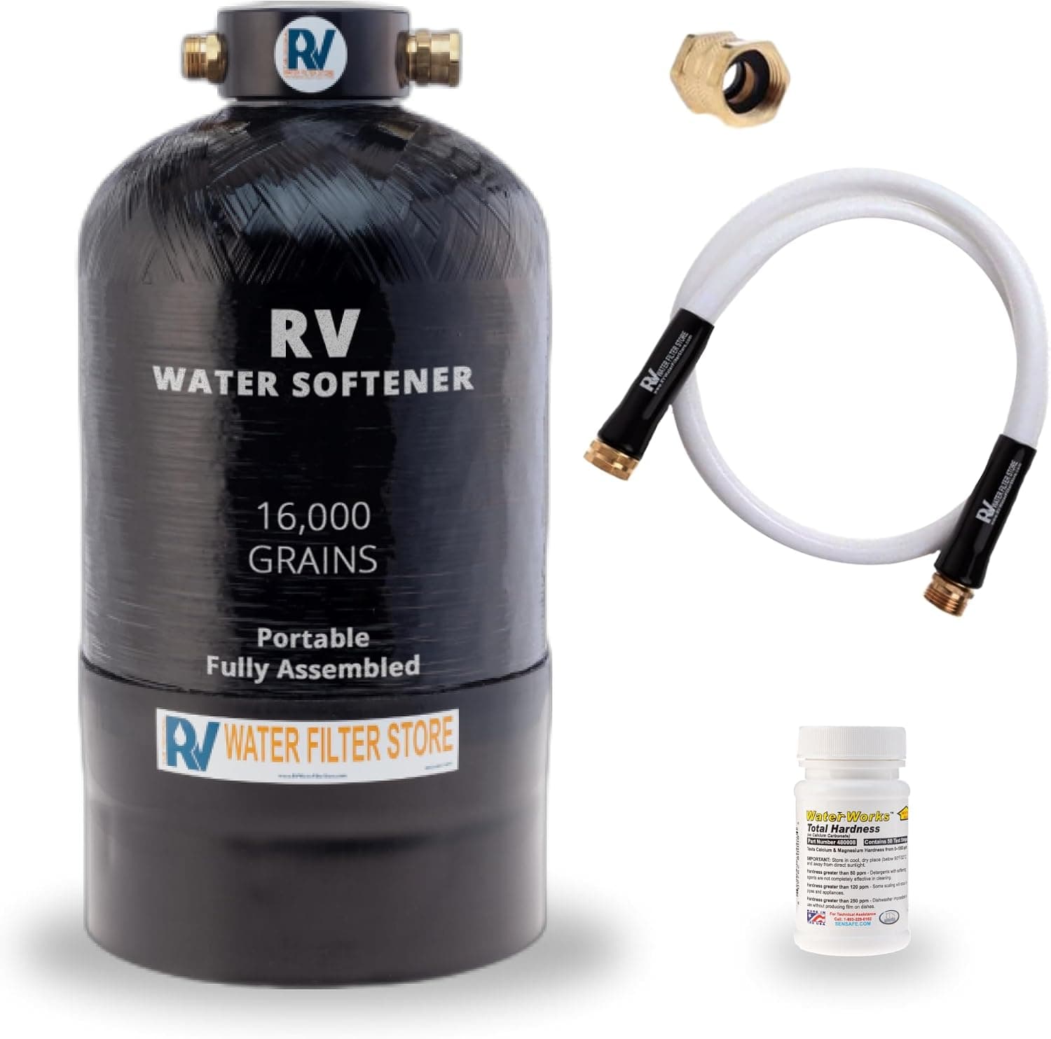 Essential RV Water Softener Portable 16,000 Grain with Custom Hose, 3/4" Fittings