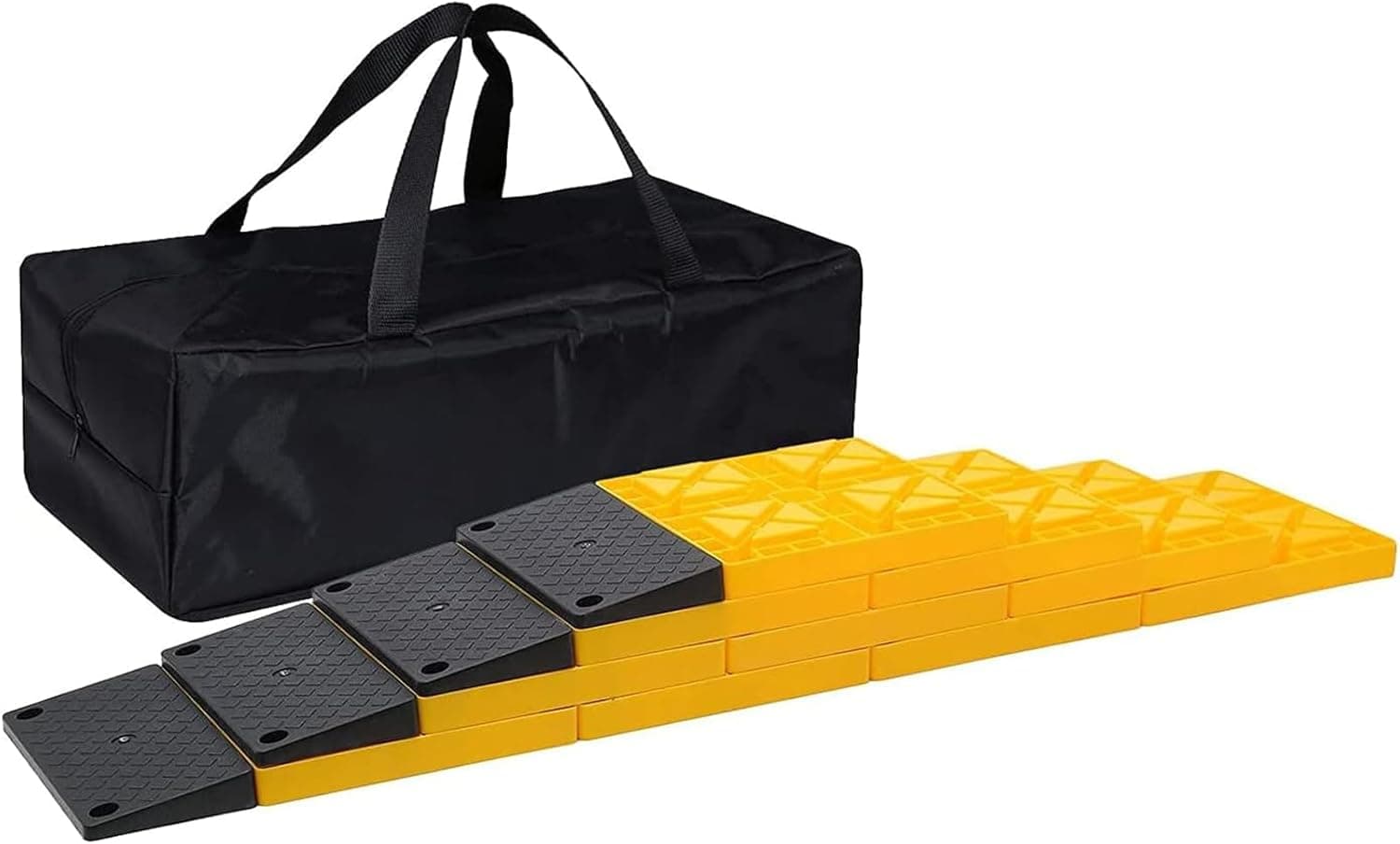 Homeon Wheels RV Leveling Blocks, Heavy Duty RV Blocks and Chocks Anti-Slip Pads Design, Camper Levelers 10 Pack and Black Ramp 4 Pack with Carrying Bag