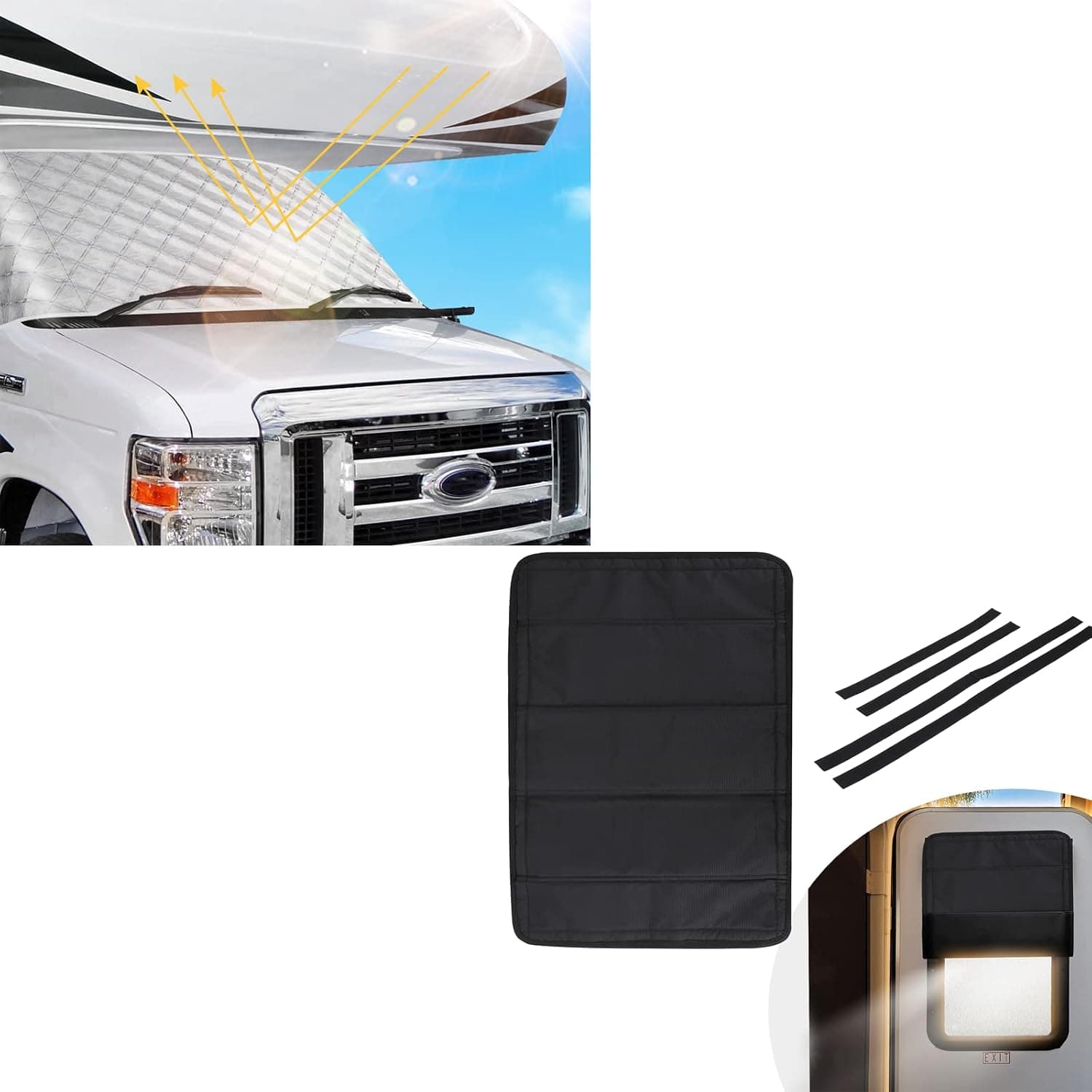 BougeRV RV Window Shade Cover, Foldable Sun Shade Windshield Blackout and Snow Cover for Class C Ford 1997-2021