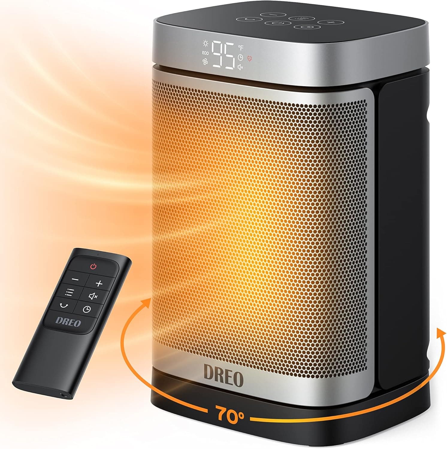 DREO Space Heater, 1500W Portable Electric Heater, PTC Ceramic Heater with Remote, Thermostat, 70 Oscillation, 12H Timer