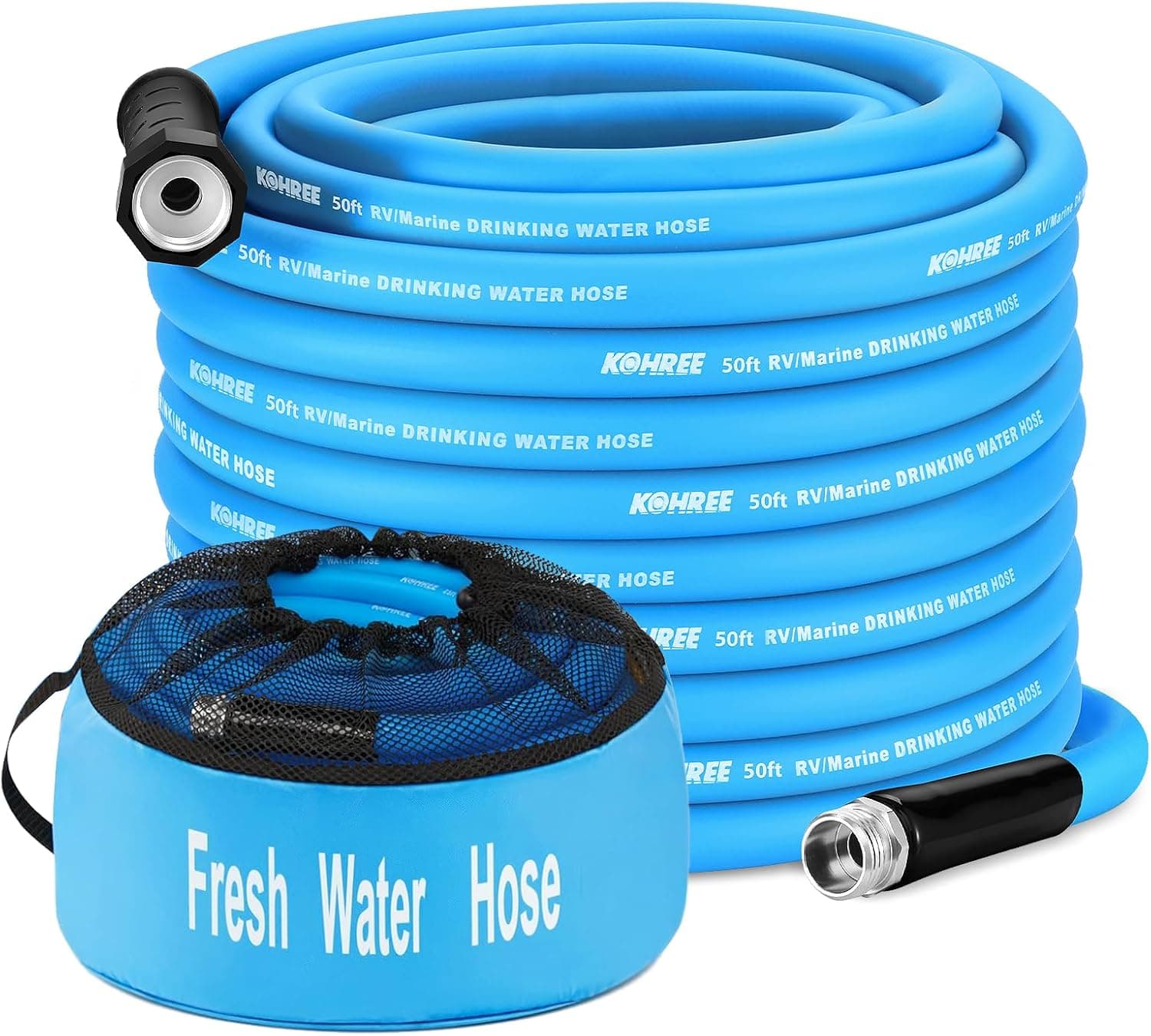 Kohree 50FT RV Water Hose with Storage Bag, 5/8 inch Drinking Water Hose, No Odor, Leak Free, Heavy Duty