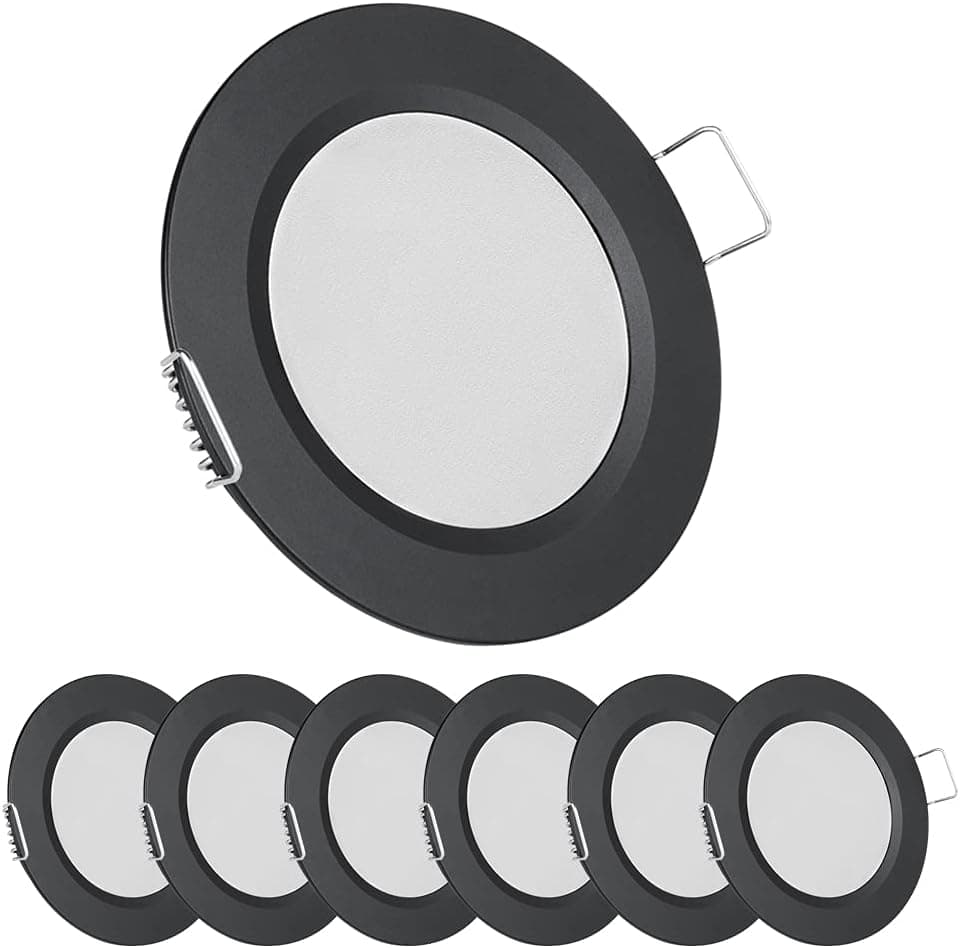 acegoo RV 2.75" Recessed LED Ceiling Light 12V Ultra-Thin Puck Light, Dimmable, 6 Pack (Black, Warm White)