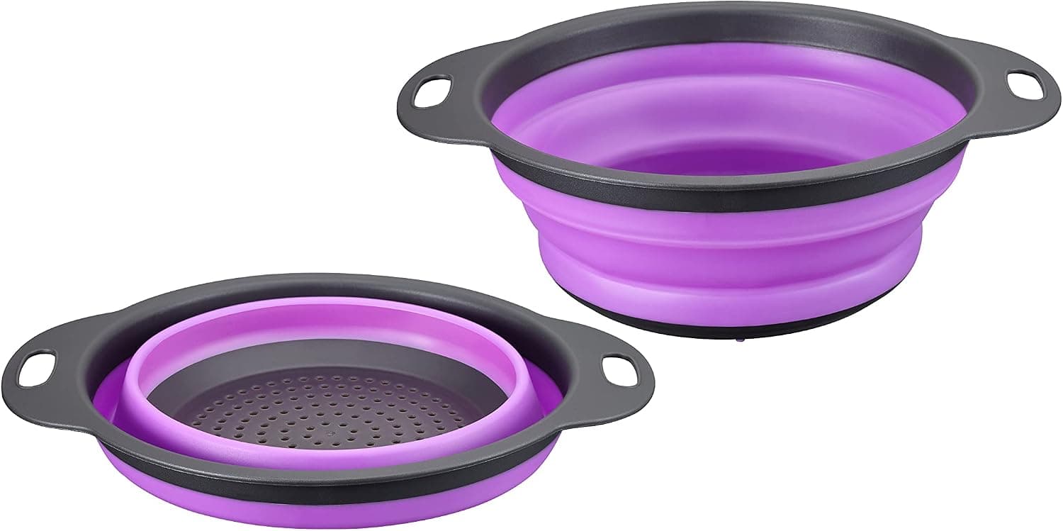 PurpleChef 2 PCS Collapsible Kitchen Silicone Strainer, Colander, Mixing Bowl Set