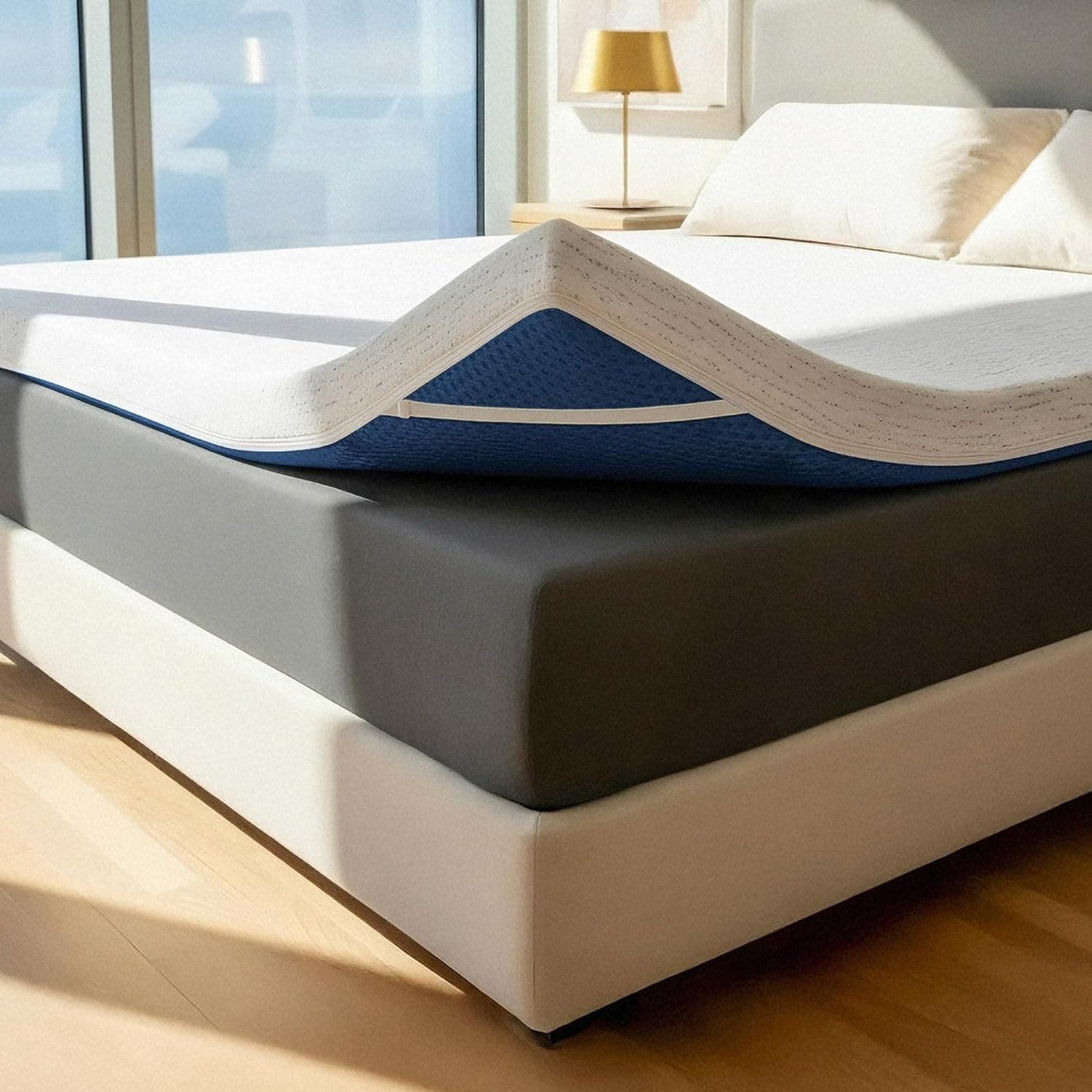 ViscoSoft 4 Inch Memory Foam Mattress Topper Short Queen, High Density Ventilated RV Pad, Removable Bamboo-Rayon Cover