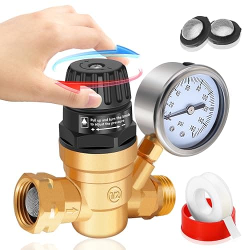 Boltigen RV Water Pressure Regulator with Gauge, Adjustable 3/4" GHT | Lead-Free Brass | Adjustable Pressure | Easy-Read Gauge | 3/4" GHT Connection | RV Plumbing Protection