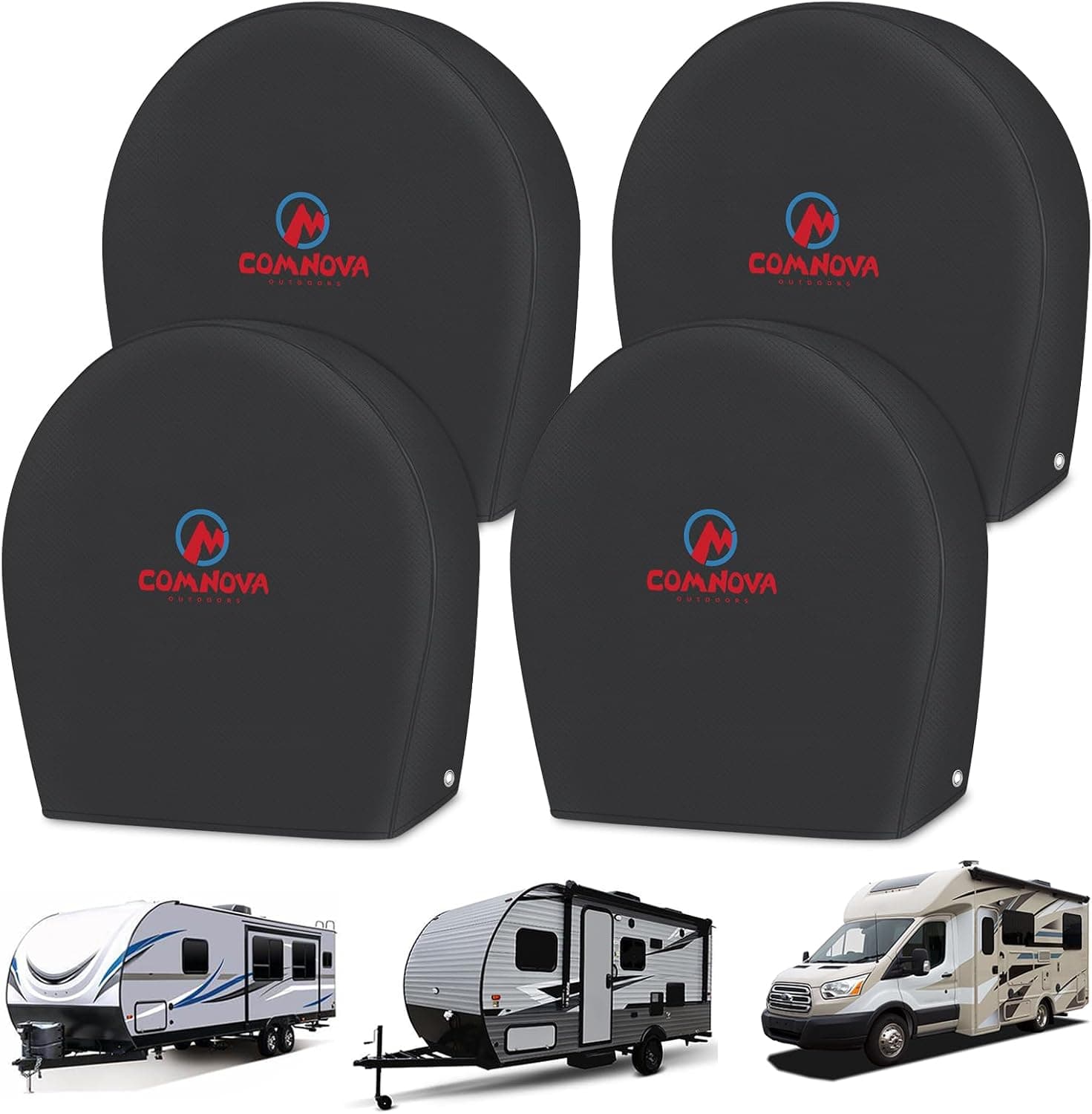 RV Tire Covers 4 Pack, Tough Tire Wheel Protector for Truck, SUV, Travel Trailer, Camper, Motorhome, PU Oxford Waterproof, Fits Tire Diameters 26-29 inch