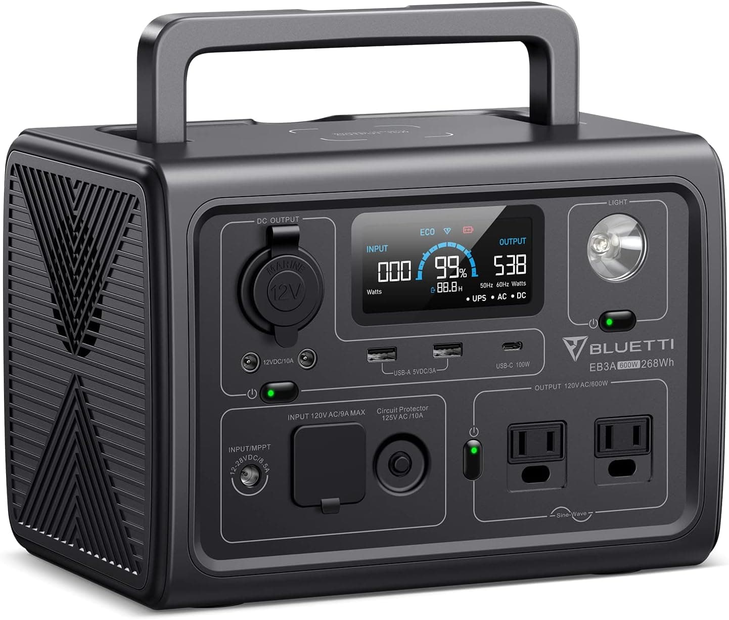 BLUETTI EB3A Portable Power Station, 268Wh Solar Generator LiFePO4, 2 600W (1200W Surge) AC Outlets