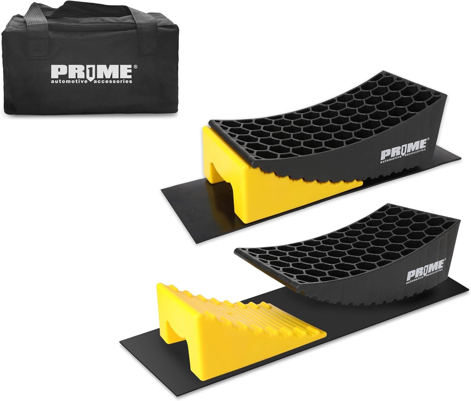 Prime 1 PR1ME Camper Leveler, 2 Pack RV Leveling Blocks, HDPE Curved Levelers, Include 2 Curved Levelers, 2 Chocks, 2 Anti-Slip Mats and Carrying Bag