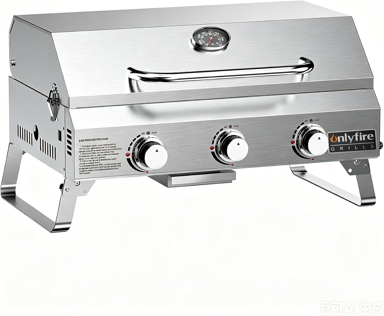 ONLYFIRE Tabletop Gas Grill 3 Burners, Portable Propane BBQ with Foldable Legs, 24000BTU (GS307)