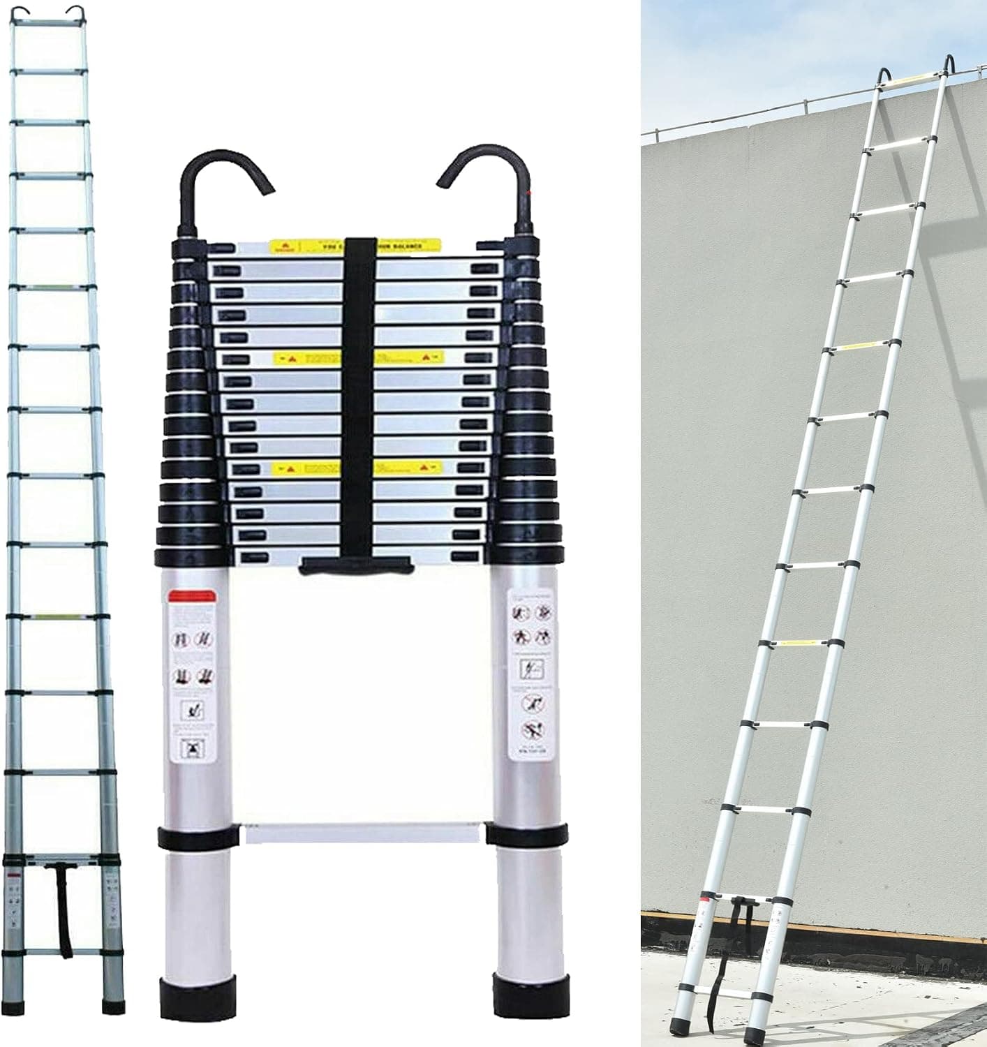 20 FT Aluminum Telescoping Ladder with 2 Roof Hooks, Collapsible Multi-Purpose Ladder for RV, 330 Lb Capacity