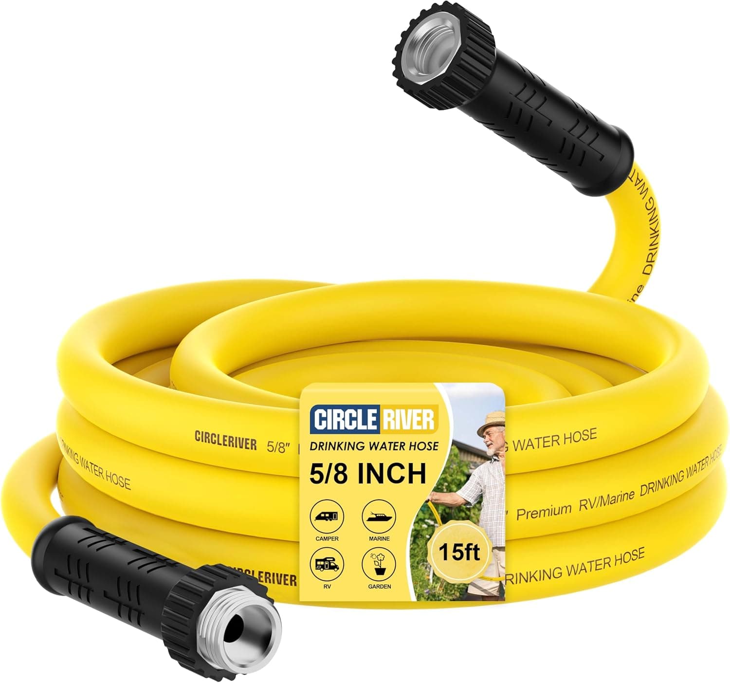 CircleRiver RV Drinking Water Hose 15FT with Storage Bag, 5/8 inch Premium Fresh Water Hose, BPA Free