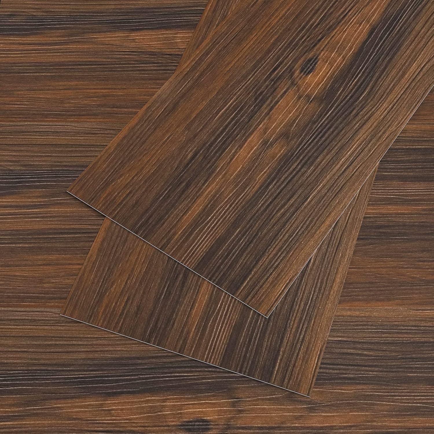 VEELIKE 6x36 Dark Brown Wood Vinyl Flooring Peel and Stick, Waterproof Self Adhesive Laminate (4-Tiles, 6 Sq. Ft.), for RV