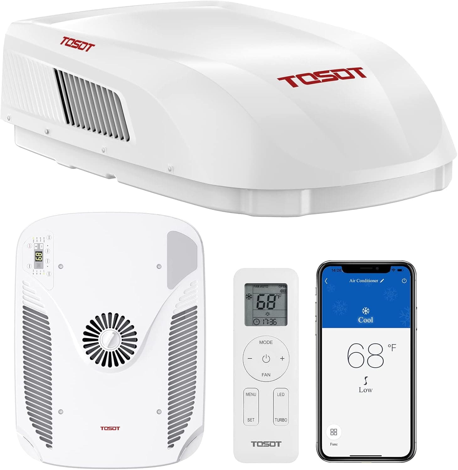 TOSOT 16000 BTU RV Air Conditioner, 43dB Ultra Quiet, Non-Ducted Rooftop AC Unit with Heat Pump and Cooling, WiFi & Remote Control, White