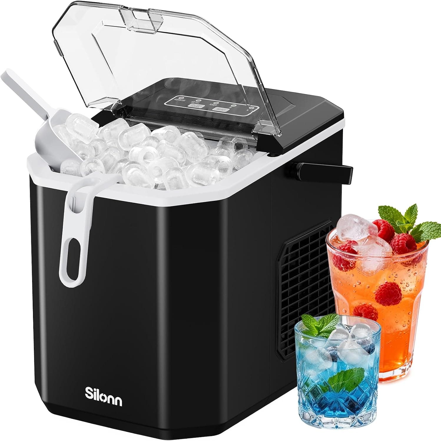 Silonn Ice Maker Countertop, Portable Ice Machine with Carry Handle, Self-Cleaning, 9 Cubes in 6 Mins, 26 lbs per Day, Ideal for Home Kitchen Camping RV