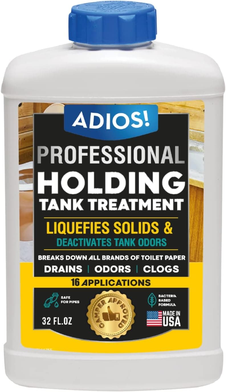 ADIOS! RV Holding Tank Treatment and Deodorizer, Digests Waste, Tissue, Paper for Gray and Black Tanks, 32 oz