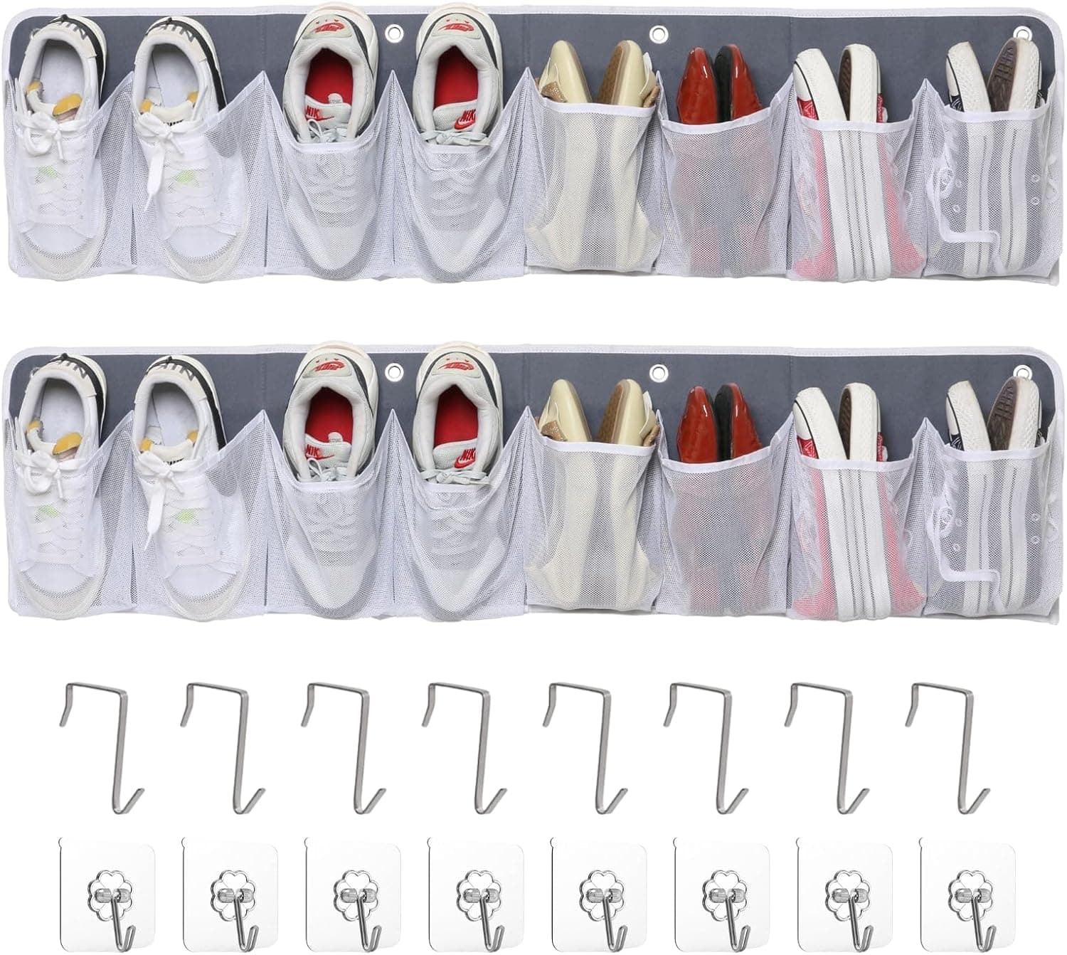RV Shoe Storage for Bedside, 16 Extra Large Pocket Wall Mounted Rack, Bed Hanging Organizer, Camper Essentials (2 Pack)