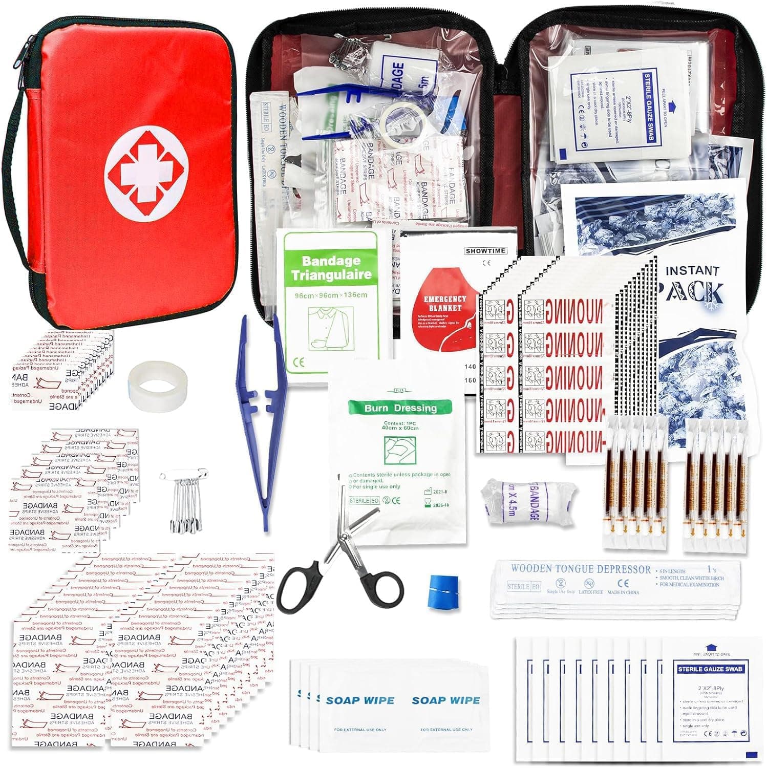 Travel First Aid Kit Car Home 300PCS Survival Kit Outdoor Adventure - Small Portable Red Emergency Essential Sets Office Hiking Camping Business