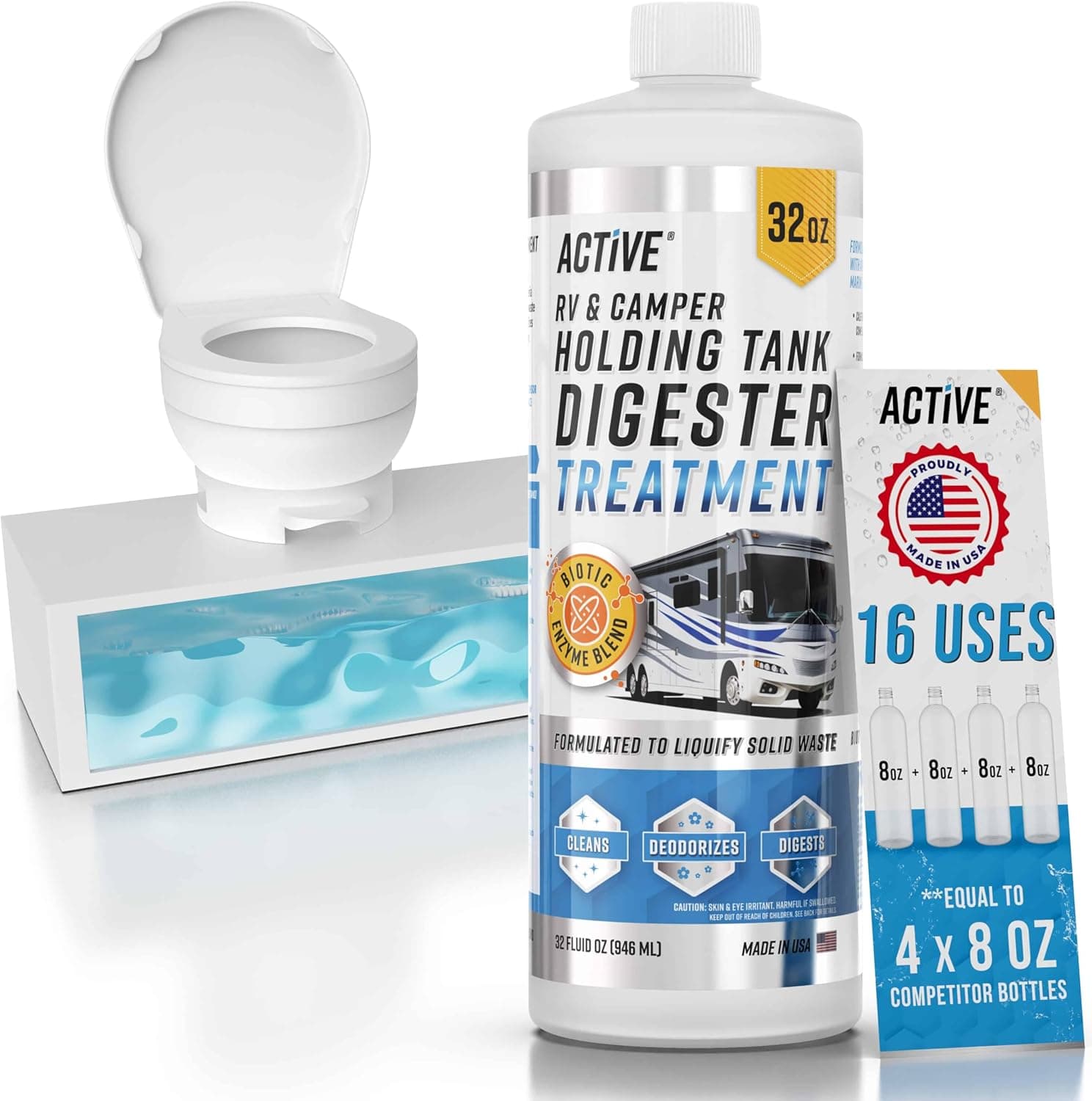 RV Black Tank Treatment Toilet Chemicals, 16 Treatments Waste Digester, Sensor Cleaner and Sewer Deodorizer, 32 oz