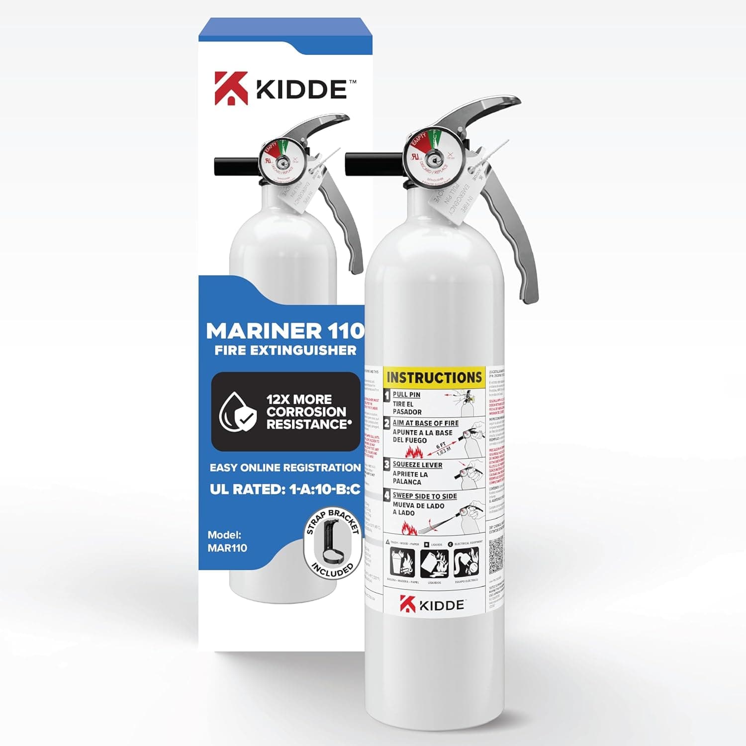Kidde Mariner 110 Fire Extinguisher for Boats, 1-A:10-B:C, MAR110, 1 Pack, Coast Guard Approved Watercraft Extinguisher, 2.5 lb. Dry Chemical