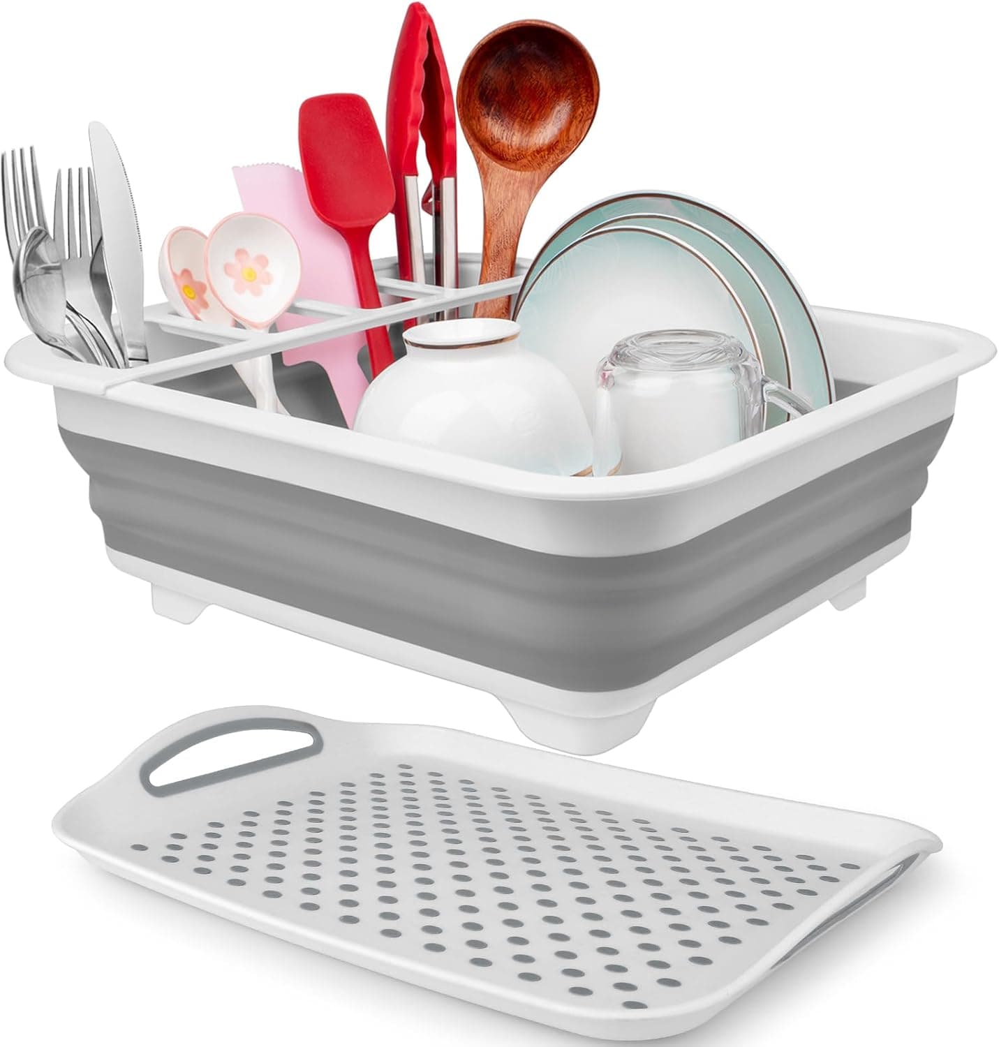 Collapsible Dish Drying Rack, Portable Dish Drainers for Kitchen Counter with Drainboard, Sink Organizer Basket, RV Accessories Camper Storage, Over Sink Rack