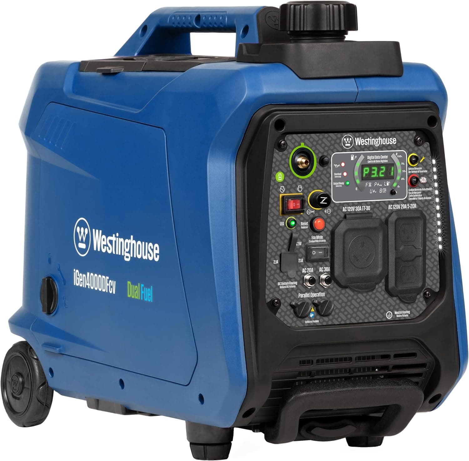 Westinghouse iGen4000DFcv 4000 Peak Watt Super Quiet Dual Fuel Portable Inverter Generator, Gas & Propane Powered, RV Ready, CO Sensor, Parallel Capable