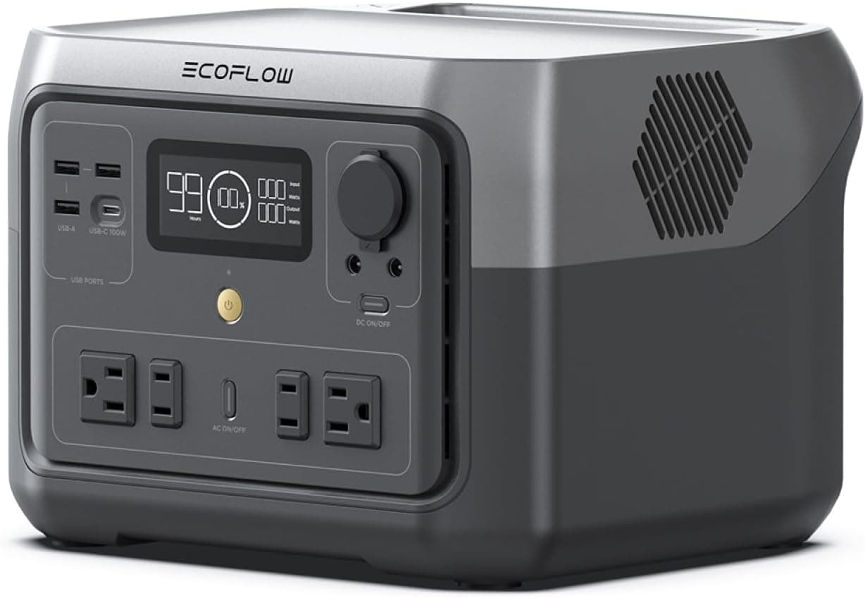 EF ECOFLOW Portable Power Station River 2 Max 500, 499Wh LiFePO4 Battery, Up to 1000W Output, Solar Generator
